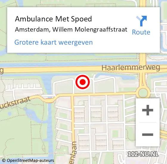Locatie op kaart van de 112 melding: Ambulance Met Spoed Naar Amsterdam, Willem Molengraaffstraat op 14 januari 2024 02:21