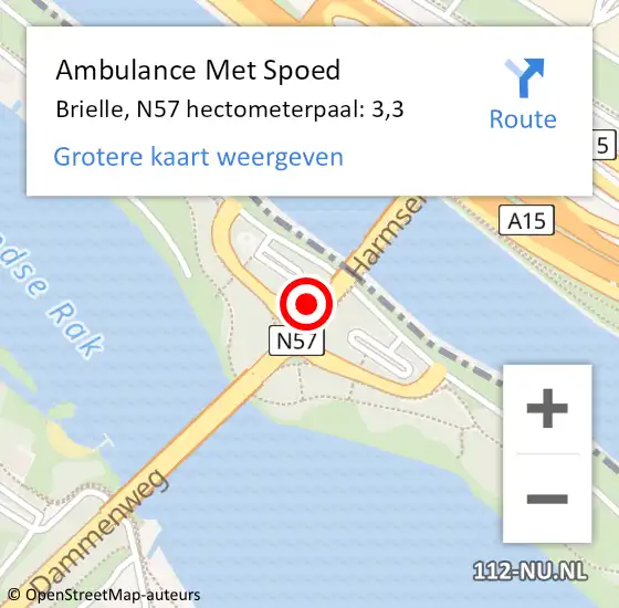 Locatie op kaart van de 112 melding: Ambulance Met Spoed Naar Brielle, N57 hectometerpaal: 3,3 op 14 januari 2024 02:34