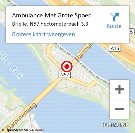 Locatie op kaart van de 112 melding: Ambulance Met Grote Spoed Naar Brielle, N57 hectometerpaal: 3,3 op 14 januari 2024 02:36