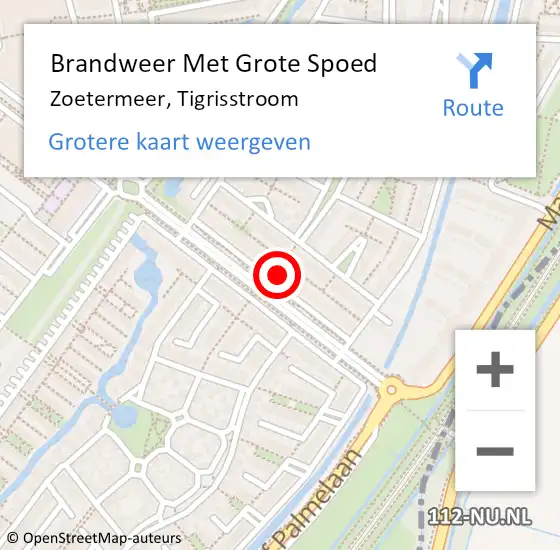 Locatie op kaart van de 112 melding: Brandweer Met Grote Spoed Naar Zoetermeer, Tigrisstroom op 14 januari 2024 02:42