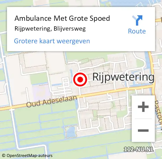 Locatie op kaart van de 112 melding: Ambulance Met Grote Spoed Naar Rijpwetering, Blijversweg op 14 januari 2024 02:46
