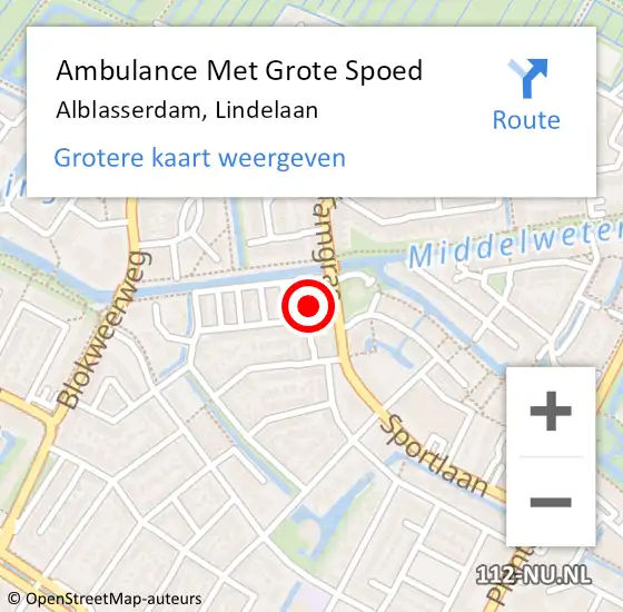 Locatie op kaart van de 112 melding: Ambulance Met Grote Spoed Naar Alblasserdam, Lindelaan op 14 januari 2024 05:30