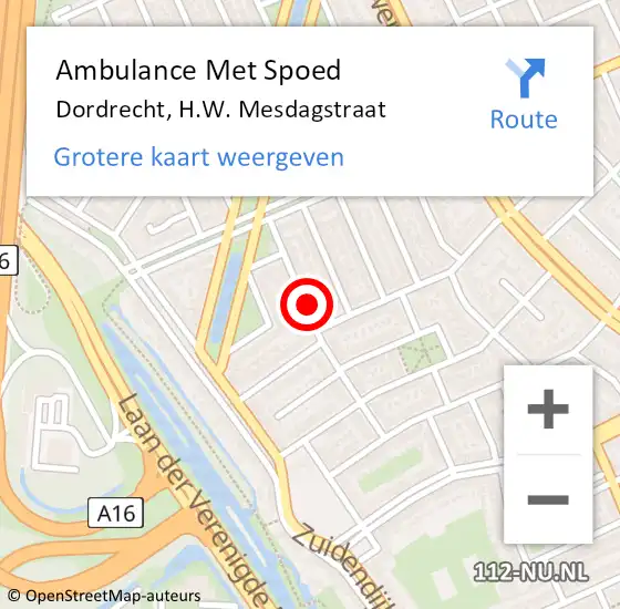 Locatie op kaart van de 112 melding: Ambulance Met Spoed Naar Dordrecht, H.W. Mesdagstraat op 14 januari 2024 05:34
