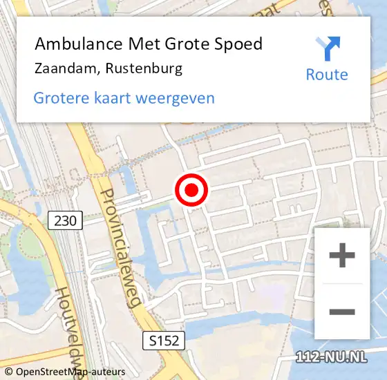 Locatie op kaart van de 112 melding: Ambulance Met Grote Spoed Naar Zaandam, Rustenburg op 14 januari 2024 05:40