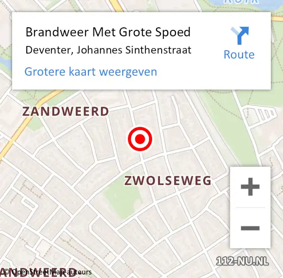 Locatie op kaart van de 112 melding: Brandweer Met Grote Spoed Naar Deventer, Johannes Sinthenstraat op 14 januari 2024 06:50