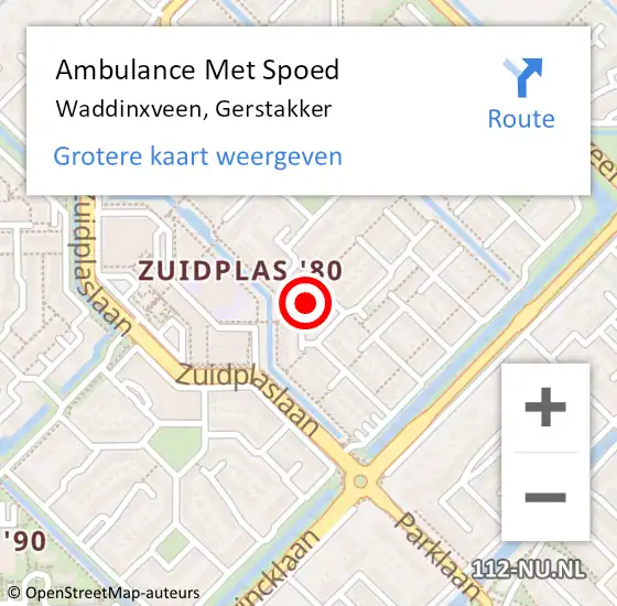 Locatie op kaart van de 112 melding: Ambulance Met Spoed Naar Waddinxveen, Gerstakker op 14 januari 2024 07:52