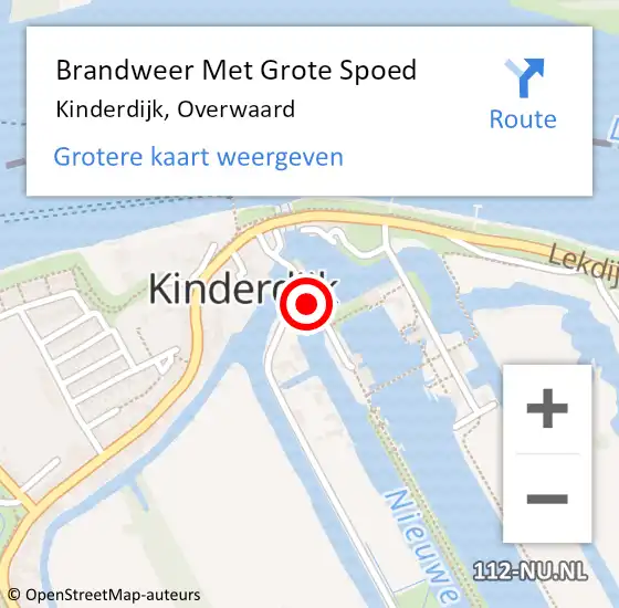 Locatie op kaart van de 112 melding: Brandweer Met Grote Spoed Naar Kinderdijk, Overwaard op 22 september 2014 08:31