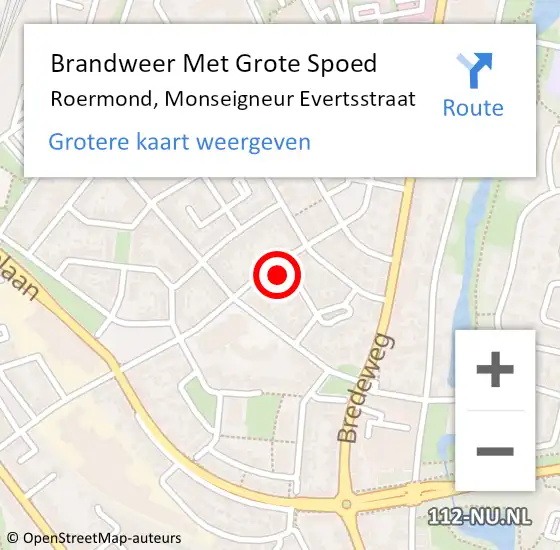 Locatie op kaart van de 112 melding: Brandweer Met Grote Spoed Naar Roermond, Monseigneur Evertsstraat op 14 januari 2024 08:52