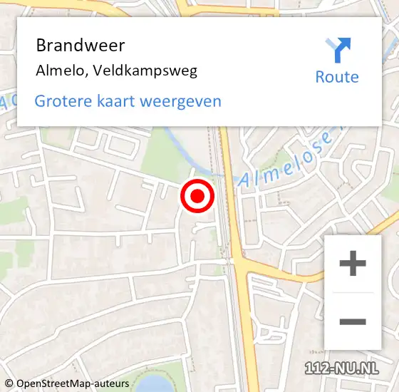 Locatie op kaart van de 112 melding: Brandweer Almelo, Veldkampsweg op 14 januari 2024 10:01