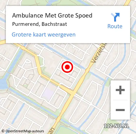 Locatie op kaart van de 112 melding: Ambulance Met Grote Spoed Naar Purmerend, Bachstraat op 14 januari 2024 10:11