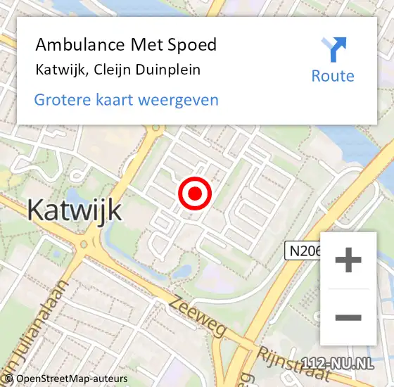 Locatie op kaart van de 112 melding: Ambulance Met Spoed Naar Katwijk, Cleijn Duinplein op 14 januari 2024 10:39