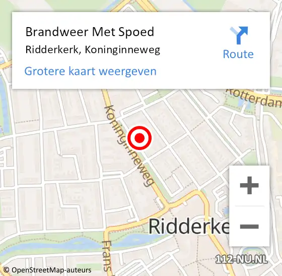 Locatie op kaart van de 112 melding: Brandweer Met Spoed Naar Ridderkerk, Koninginneweg op 14 januari 2024 11:46