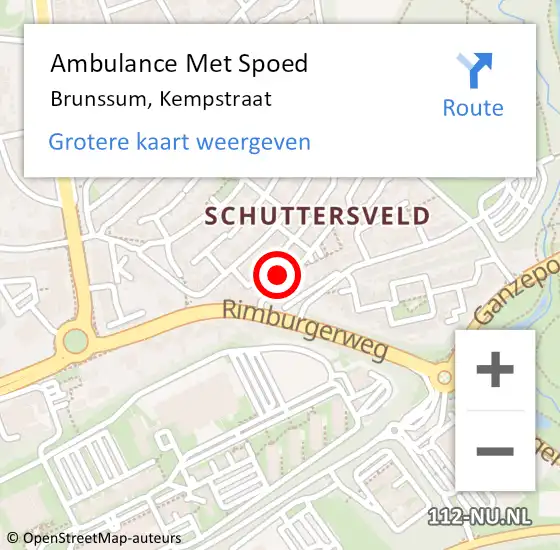 Locatie op kaart van de 112 melding: Ambulance Met Spoed Naar Brunssum, Kempstraat op 22 september 2014 08:46