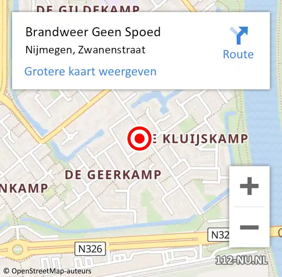 Locatie op kaart van de 112 melding: Brandweer Geen Spoed Naar Nijmegen, Zwanenstraat op 14 januari 2024 12:08