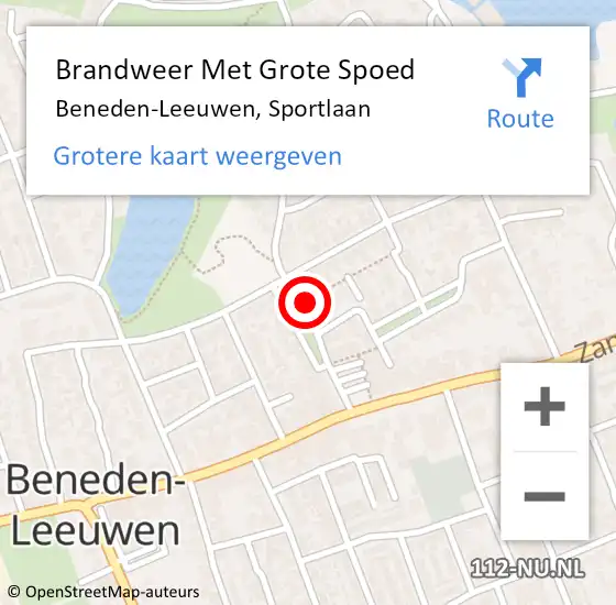 Locatie op kaart van de 112 melding: Brandweer Met Grote Spoed Naar Beneden-Leeuwen, Sportlaan op 14 januari 2024 12:48