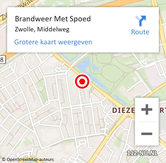 Locatie op kaart van de 112 melding: Brandweer Met Spoed Naar Zwolle, Middelweg op 14 januari 2024 13:19