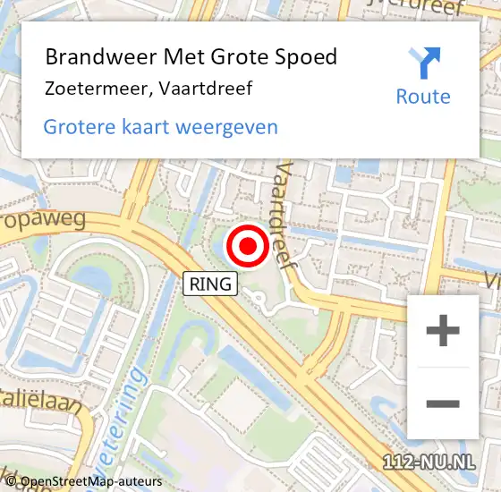 Locatie op kaart van de 112 melding: Brandweer Met Grote Spoed Naar Zoetermeer, Vaartdreef op 14 januari 2024 13:20