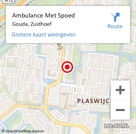 Locatie op kaart van de 112 melding: Ambulance Met Spoed Naar Gouda, Zuidhoef op 14 januari 2024 14:13