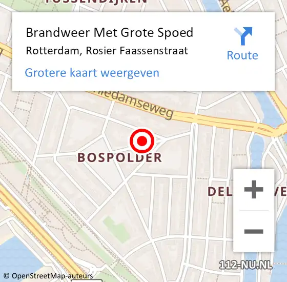 Locatie op kaart van de 112 melding: Brandweer Met Grote Spoed Naar Rotterdam, Rosier Faassenstraat op 14 januari 2024 14:31