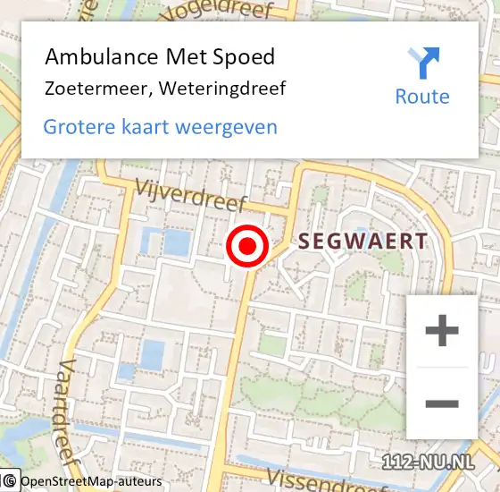 Locatie op kaart van de 112 melding: Ambulance Met Spoed Naar Zoetermeer, Weteringdreef op 14 januari 2024 15:40