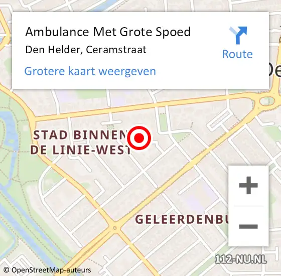 Locatie op kaart van de 112 melding: Ambulance Met Grote Spoed Naar Den Helder, Ceramstraat op 14 januari 2024 16:06