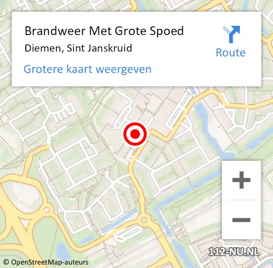 Locatie op kaart van de 112 melding: Brandweer Met Grote Spoed Naar Diemen, Sint Janskruid op 14 januari 2024 16:10