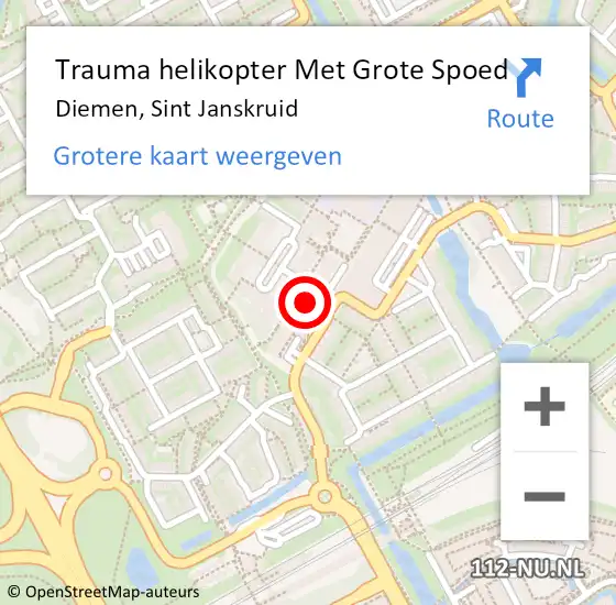 Locatie op kaart van de 112 melding: Trauma helikopter Met Grote Spoed Naar Diemen, Sint Janskruid op 14 januari 2024 16:12