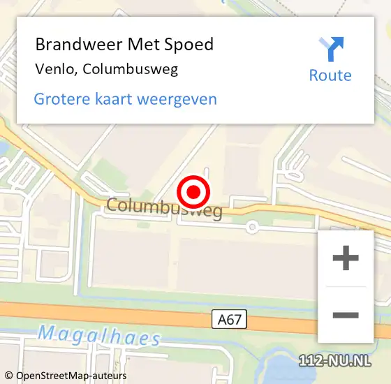 Locatie op kaart van de 112 melding: Brandweer Met Spoed Naar Venlo, Columbusweg op 14 januari 2024 17:26