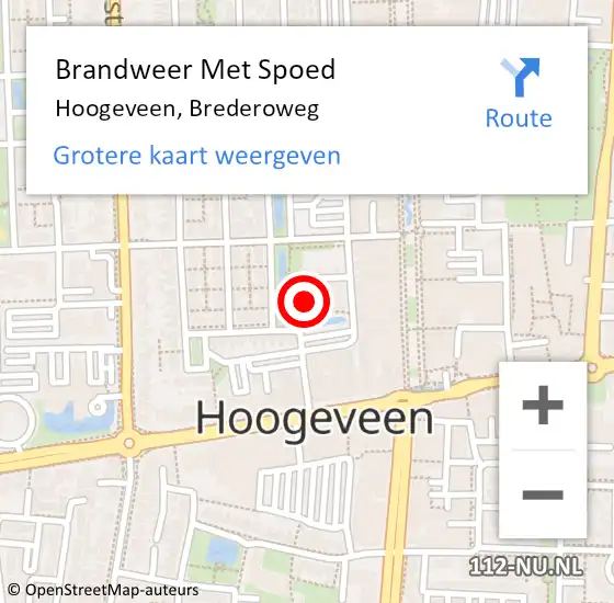 Locatie op kaart van de 112 melding: Brandweer Met Spoed Naar Hoogeveen, Brederoweg op 14 januari 2024 17:48