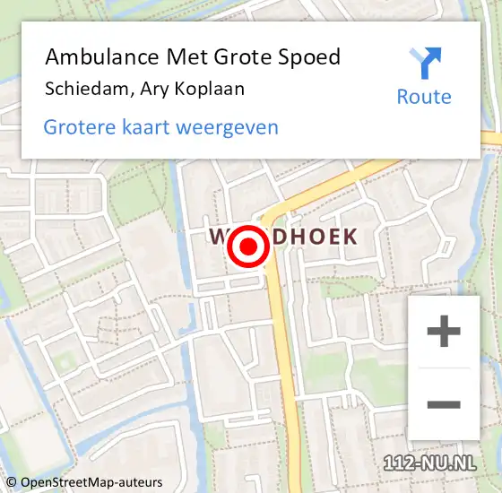 Locatie op kaart van de 112 melding: Ambulance Met Grote Spoed Naar Schiedam, Ary Koplaan op 14 januari 2024 18:03