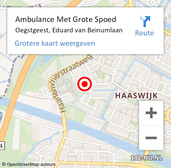 Locatie op kaart van de 112 melding: Ambulance Met Grote Spoed Naar Oegstgeest, Eduard van Beinumlaan op 14 januari 2024 18:16