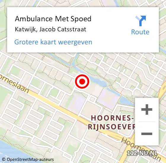 Locatie op kaart van de 112 melding: Ambulance Met Spoed Naar Katwijk, Jacob Catsstraat op 14 januari 2024 18:47