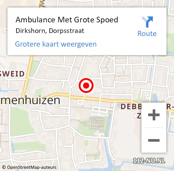 Locatie op kaart van de 112 melding: Ambulance Met Grote Spoed Naar Dirkshorn, Dorpsstraat op 14 januari 2024 18:59