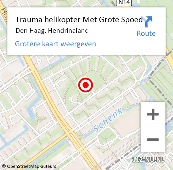 Locatie op kaart van de 112 melding: Trauma helikopter Met Grote Spoed Naar Den Haag, Hendrinaland op 14 januari 2024 19:06