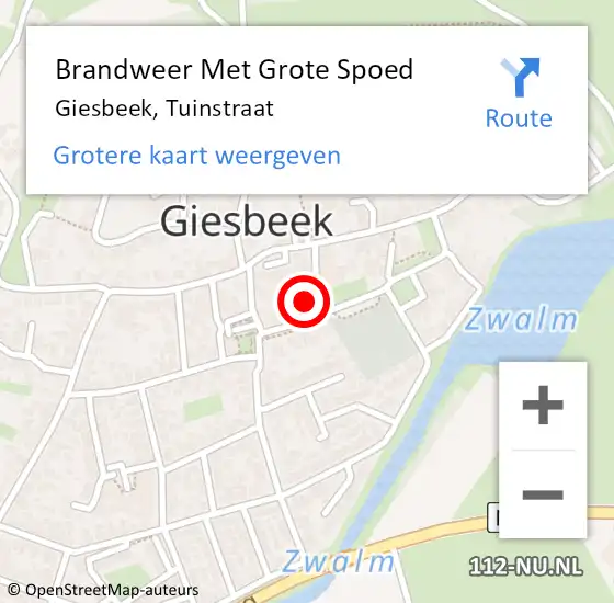 Locatie op kaart van de 112 melding: Brandweer Met Grote Spoed Naar Giesbeek, Tuinstraat op 14 januari 2024 19:13