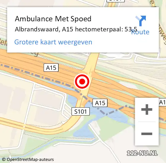 Locatie op kaart van de 112 melding: Ambulance Met Spoed Naar Albrandswaard, A15 hectometerpaal: 53,5 op 14 januari 2024 19:38