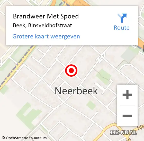 Locatie op kaart van de 112 melding: Brandweer Met Spoed Naar Beek, Binsveldhofstraat op 14 januari 2024 20:07