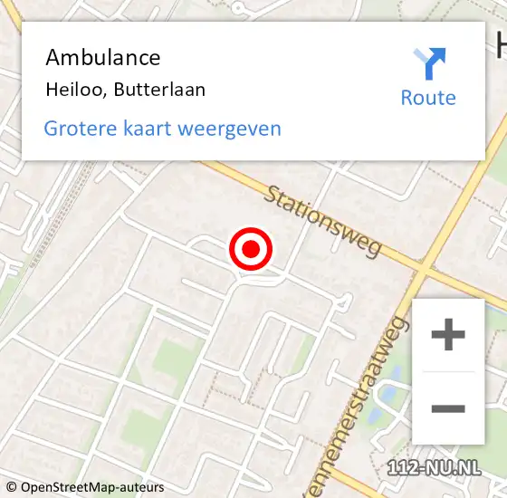 Locatie op kaart van de 112 melding: Ambulance Heiloo, Butterlaan op 14 januari 2024 20:07