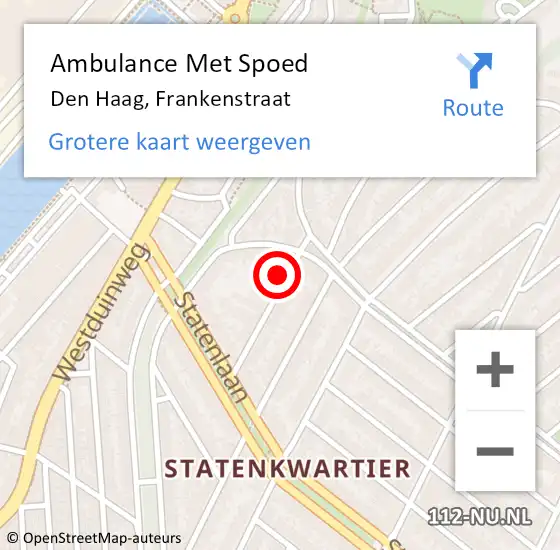 Locatie op kaart van de 112 melding: Ambulance Met Spoed Naar Den Haag, Frankenstraat op 14 januari 2024 20:14