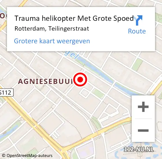 Locatie op kaart van de 112 melding: Trauma helikopter Met Grote Spoed Naar Rotterdam, Teilingerstraat op 14 januari 2024 20:17