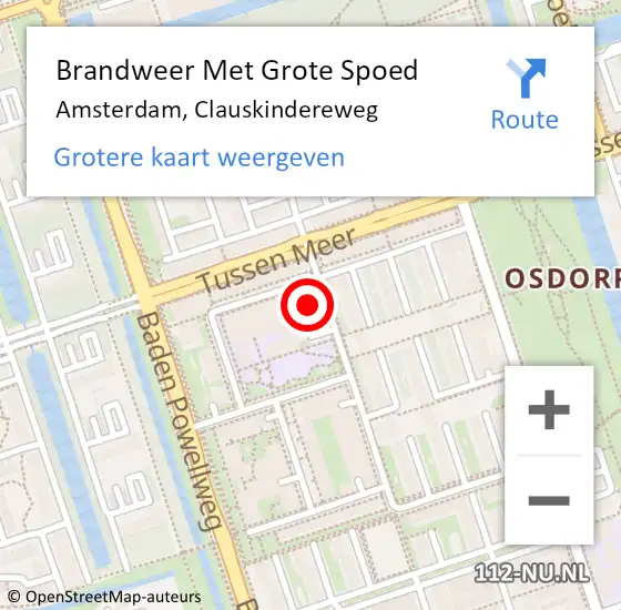 Locatie op kaart van de 112 melding: Brandweer Met Grote Spoed Naar Amsterdam, Clauskindereweg op 14 januari 2024 20:33