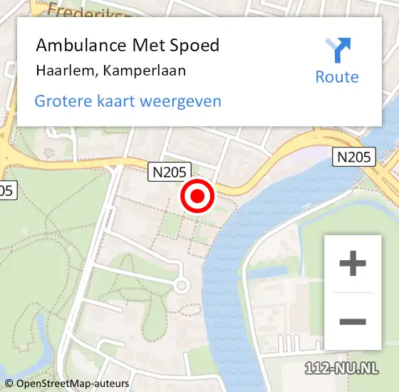 Locatie op kaart van de 112 melding: Ambulance Met Spoed Naar Haarlem, Kamperlaan op 14 januari 2024 21:19