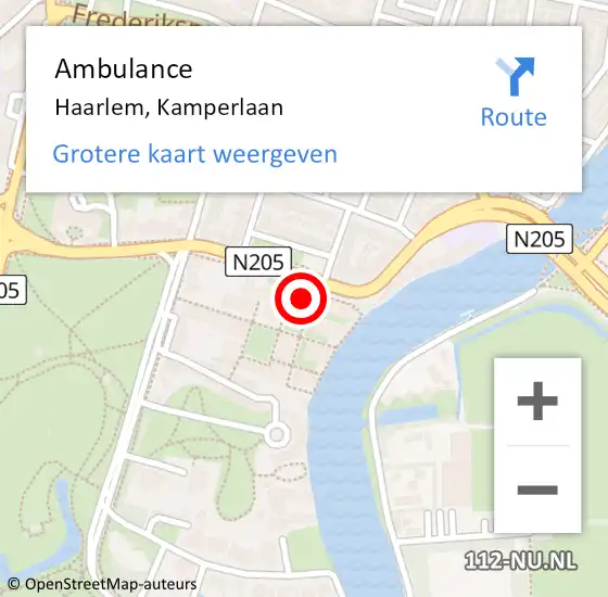 Locatie op kaart van de 112 melding: Ambulance Haarlem, Kamperlaan op 14 januari 2024 21:19