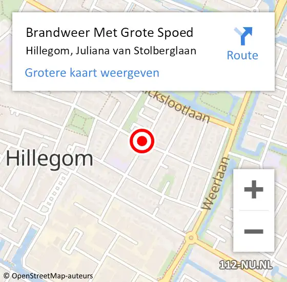 Locatie op kaart van de 112 melding: Brandweer Met Grote Spoed Naar Hillegom, Juliana Van Stolberglaan op 22 september 2014 09:22