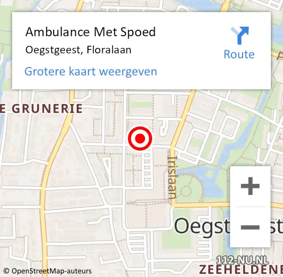 Locatie op kaart van de 112 melding: Ambulance Met Spoed Naar Oegstgeest, Floralaan op 14 januari 2024 22:04