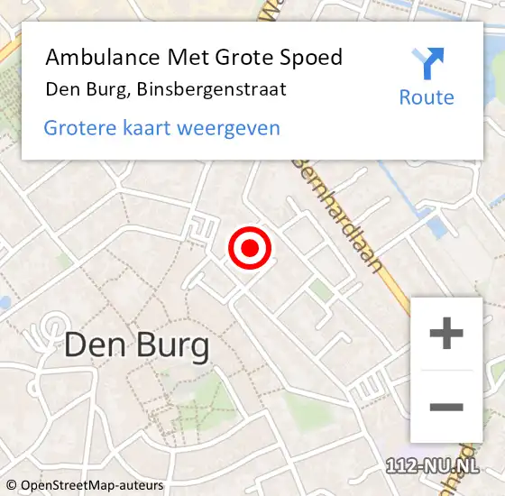 Locatie op kaart van de 112 melding: Ambulance Met Grote Spoed Naar Den Burg, Binsbergenstraat op 14 januari 2024 22:38