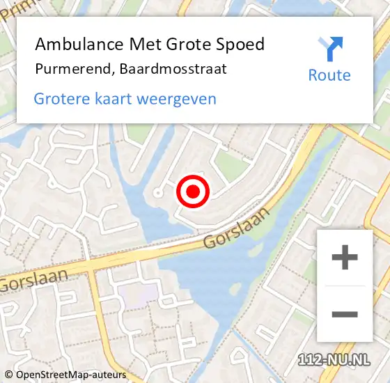 Locatie op kaart van de 112 melding: Ambulance Met Grote Spoed Naar Purmerend, Baardmosstraat op 14 januari 2024 23:31