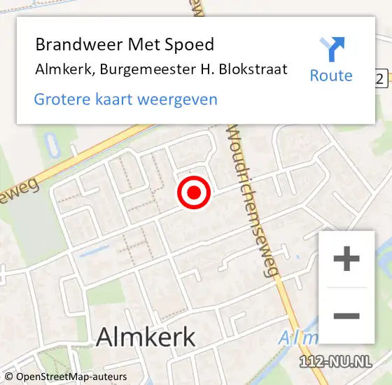 Locatie op kaart van de 112 melding: Brandweer Met Spoed Naar Almkerk, Burgemeester H. Blokstraat op 14 januari 2024 23:46