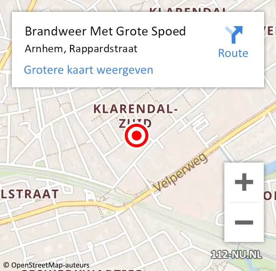 Locatie op kaart van de 112 melding: Brandweer Met Grote Spoed Naar Arnhem, Rappardstraat op 15 januari 2024 01:42