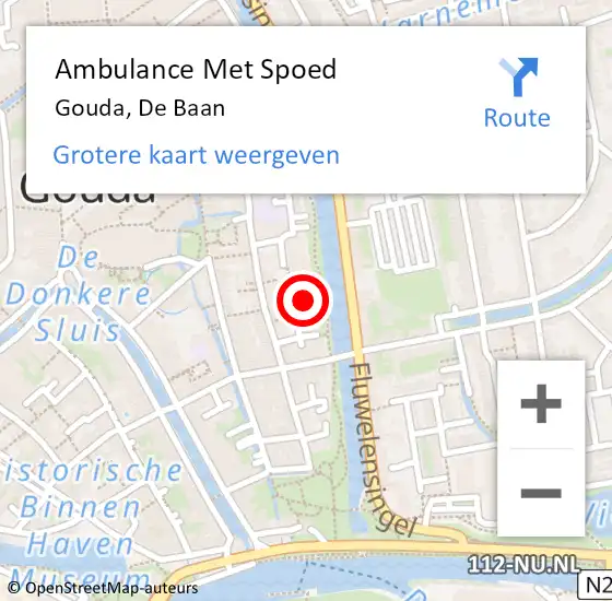 Locatie op kaart van de 112 melding: Ambulance Met Spoed Naar Gouda, De Baan op 15 januari 2024 02:30